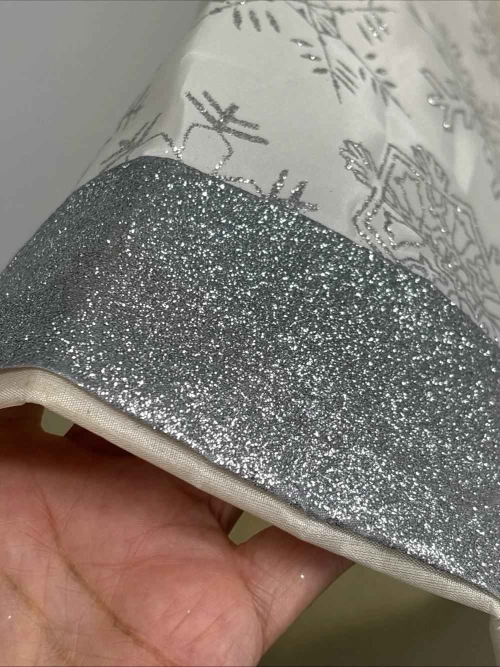 Silver Snowflake Tree Skirt - Festive White and Silver glittery